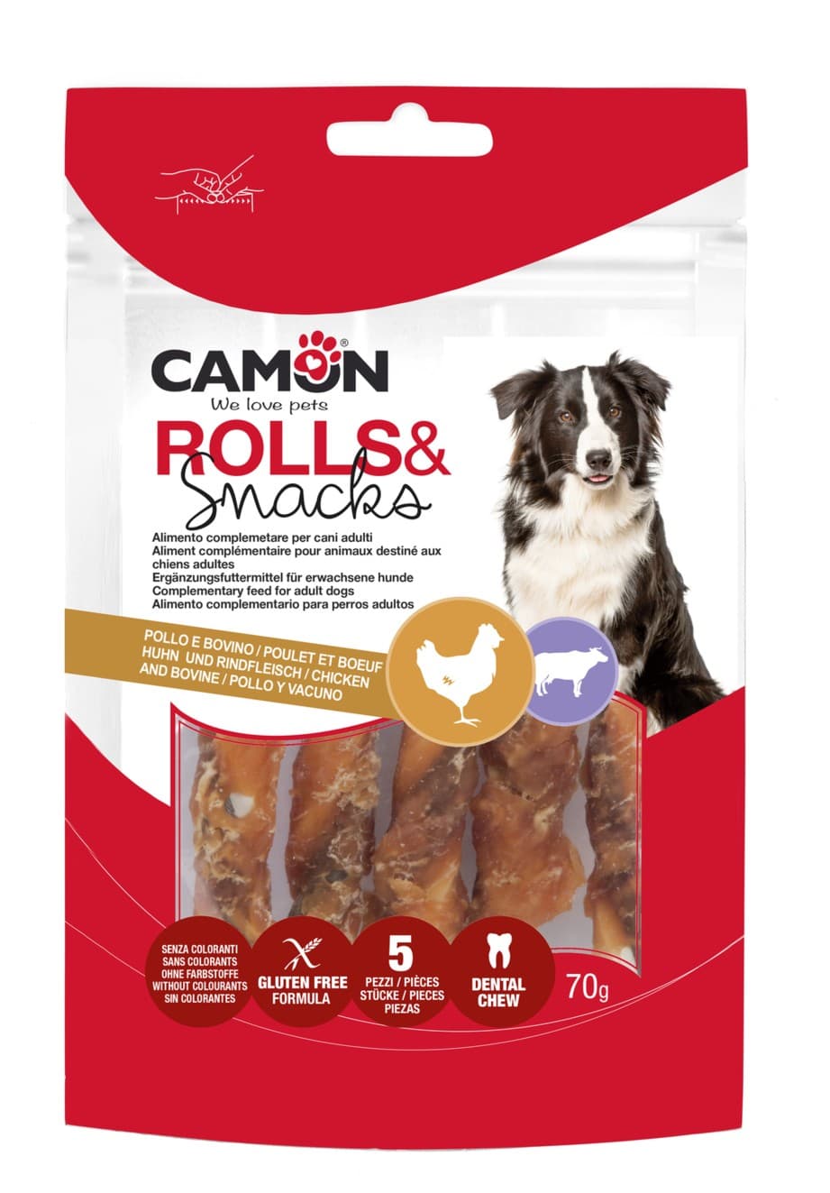 Twist bicolore con pollo e pelle di bovino