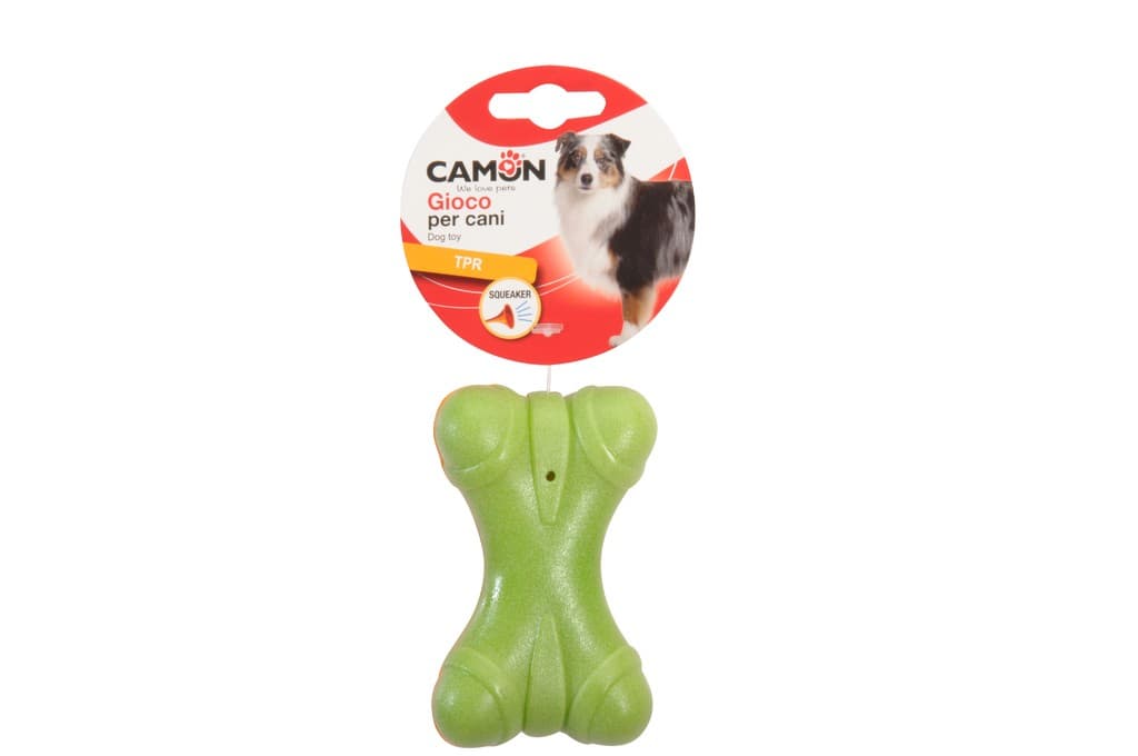 Gioco per cani - osso bicolore in TPR con squeaker