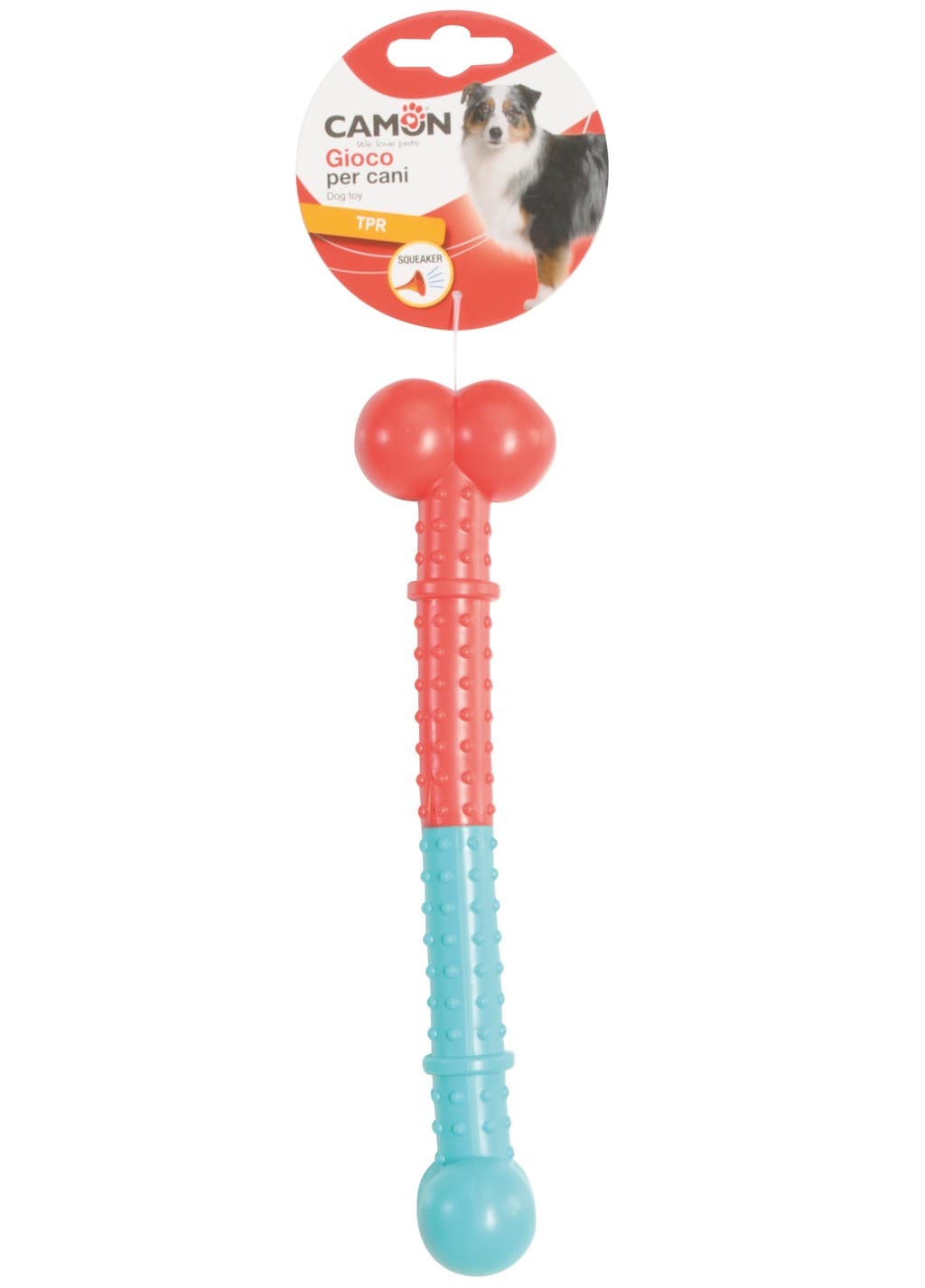 Gioco per cani - osso lungo in TPR con squeaker