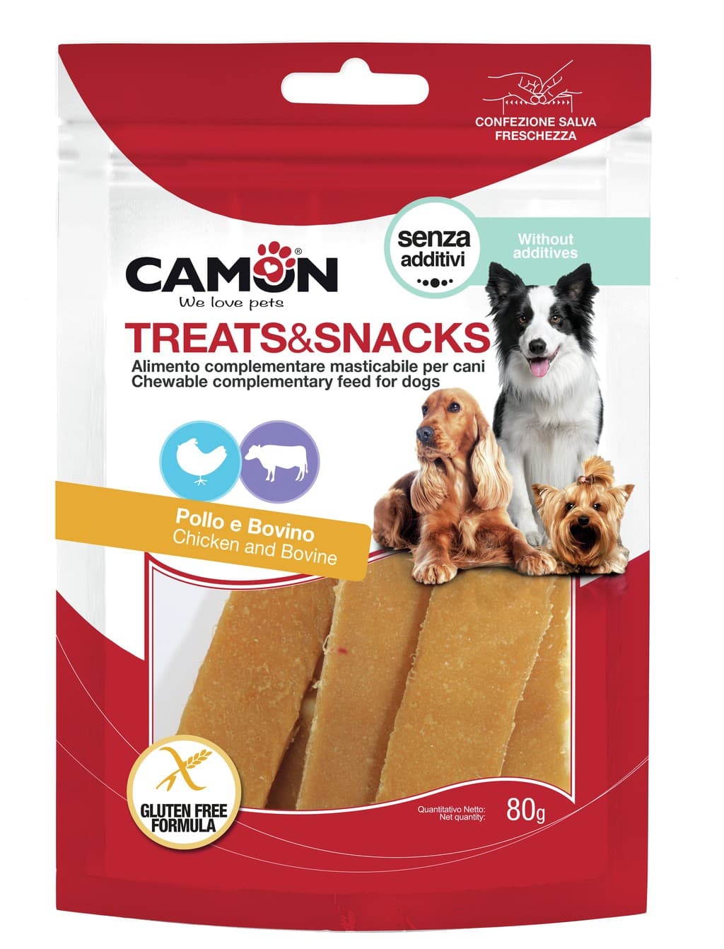 Jerky di pollo e di pelle bovina