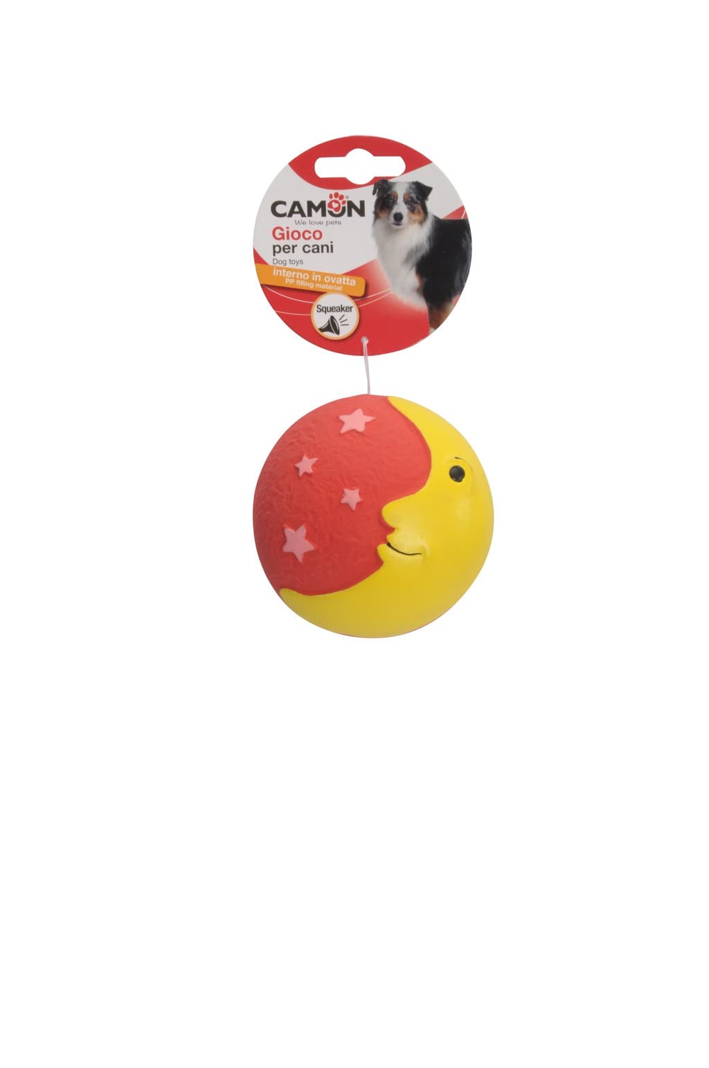 Gioco per cani - palla luna in lattice con interno in ovatta e con squeaker
