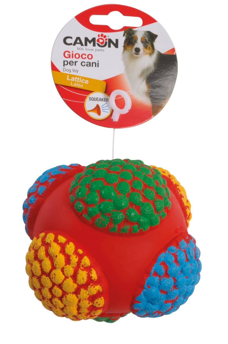 Gioco per cani - palla multicolor in latex con squeaker
