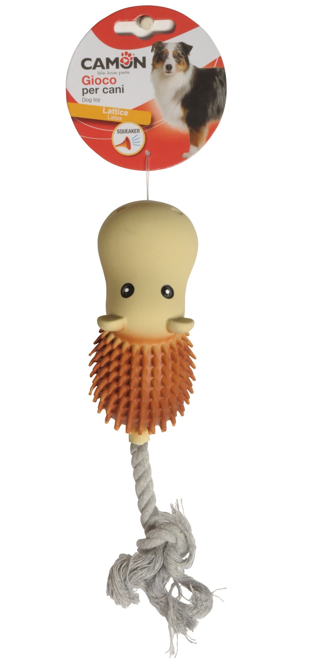 Gioco per cani - ippopotamo in lattice con corda e squeaker