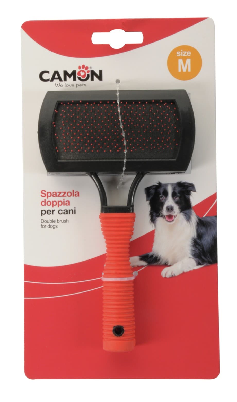 Spazzola doppia con maniglia in plastica per cani