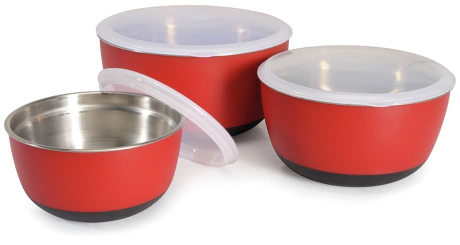 Set ciotole antislittamento rivestite in plastica con coperchio