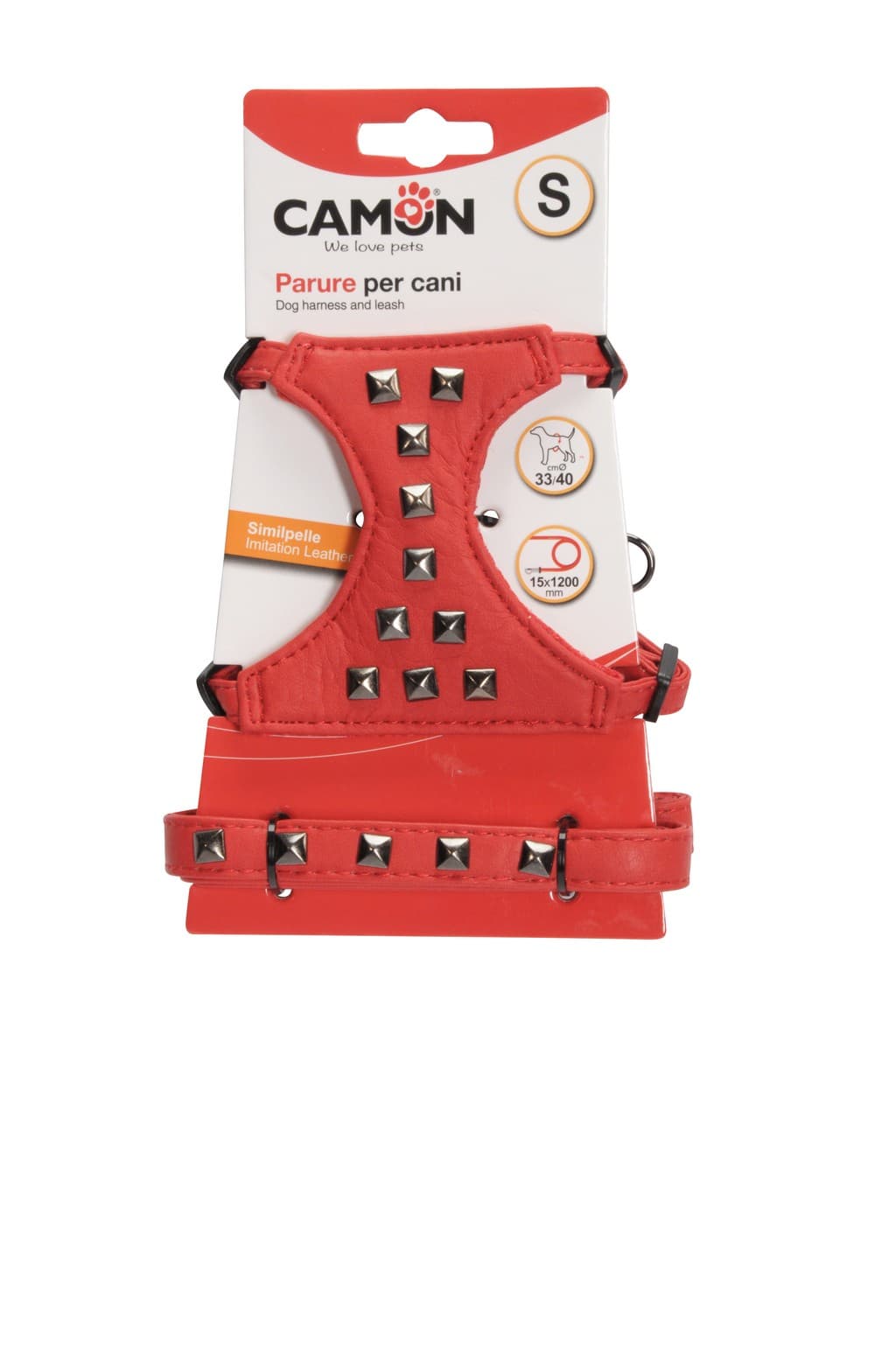 Parure pettorina e guinzaglio in similpelle con borchie - colore rosso